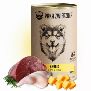 PAKA ZWIERZAKA Triušis ir šernas su moliūgu – šlapi šunų ėdalas – 400g