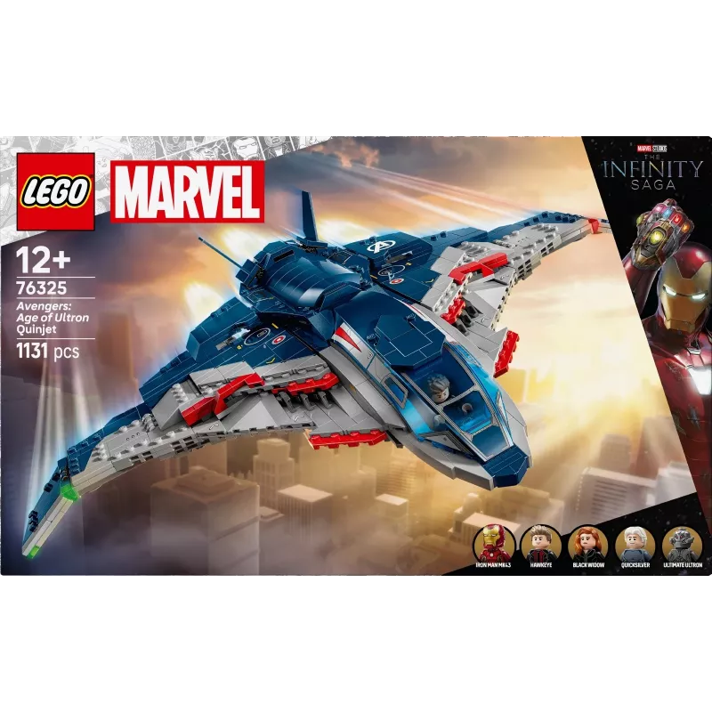 LEGO Quinjet konstruktorius 76325 — Marvel, 1131 dalių, 5 minifigūrėlės, nuo 12 metų, 280×450×300 mm