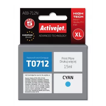 Kasetė su rašalu ActiveJet AEB-712N Cyan, suderinama su Epson, 15 ml, XL didelės išeigos, 1 vnt.