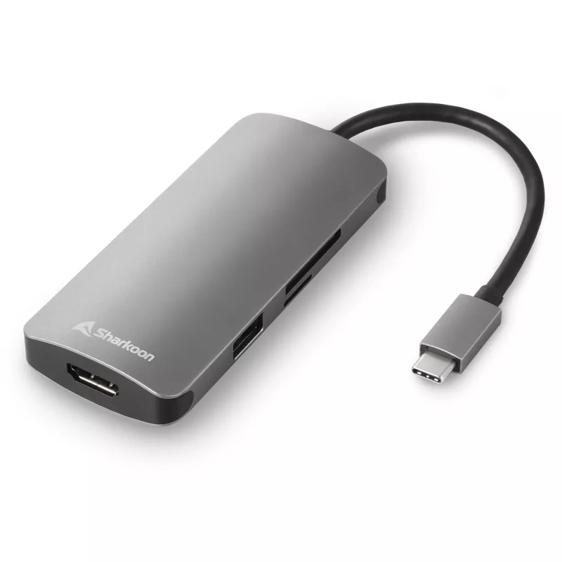 Kelių prievadų adapteris Sharkoon USB 3.0 Type C 3.2 Gen 1 pilka