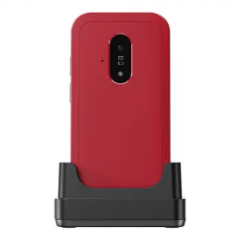 Doro Leva E22 sulankstomas telefonas, 2,8 colio (7,11 cm) ekranas, viena SIM, 0,3 MP kamera, 1150 mAh, 127,8 g, raudonai baltas