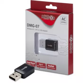 Inter-Tech DMG-07 – belaidis USB adapteris, Wi-Fi 5 (802.11ac), 650 Mbit/s, Bluetooth, juodas