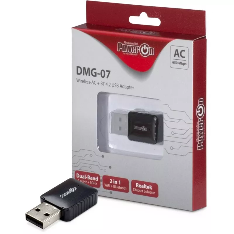 Inter-Tech DMG-07 – belaidis USB adapteris, Wi-Fi 5 (802.11ac), 650 Mbit/s, Bluetooth, juodas