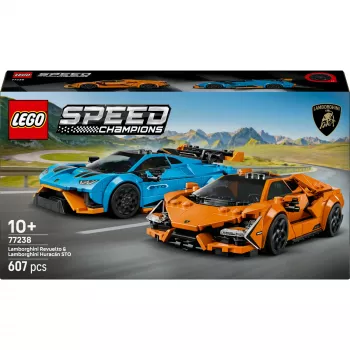 Konstruktorius LEGO Speed Champions rinkinys 77238 – Lamborghini Revuelto ir Huracán STO, 607 dalių, 2 minifigūrėlės, rekomenduojamas amžius 10+
