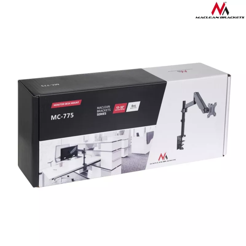 Stalinis monitoriaus laikiklis MACLEAN MC-775, 32 colių (81,3 cm), VESA 75x75–100x100, iki 8 kg, pilka