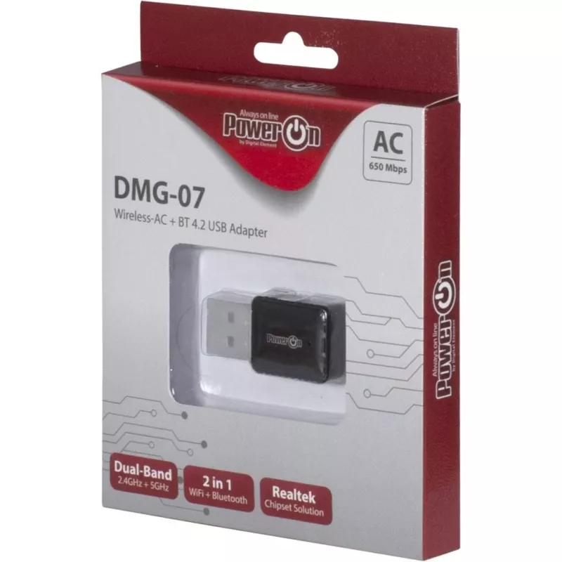 Inter-Tech DMG-07 – belaidis USB adapteris, Wi-Fi 5 (802.11ac), 650 Mbit/s, Bluetooth, juodas