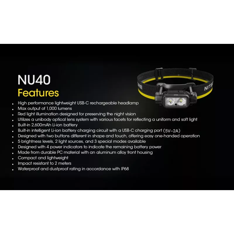 Kaktos žibintuvėlis Nitecore NU40 Black LED 2 lempos IP68