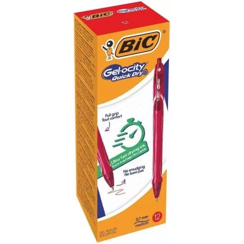 BIC Gelocity Quick Dry rašiklis gelinis RAUDONAS, dėžutė 12 vnt. 494671