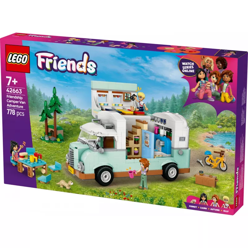 LEGO Motor Home 42663 – LEGO Friends kemperinė mašina, 778 dalių, 3 mini-lėlės, nuo 7 metų