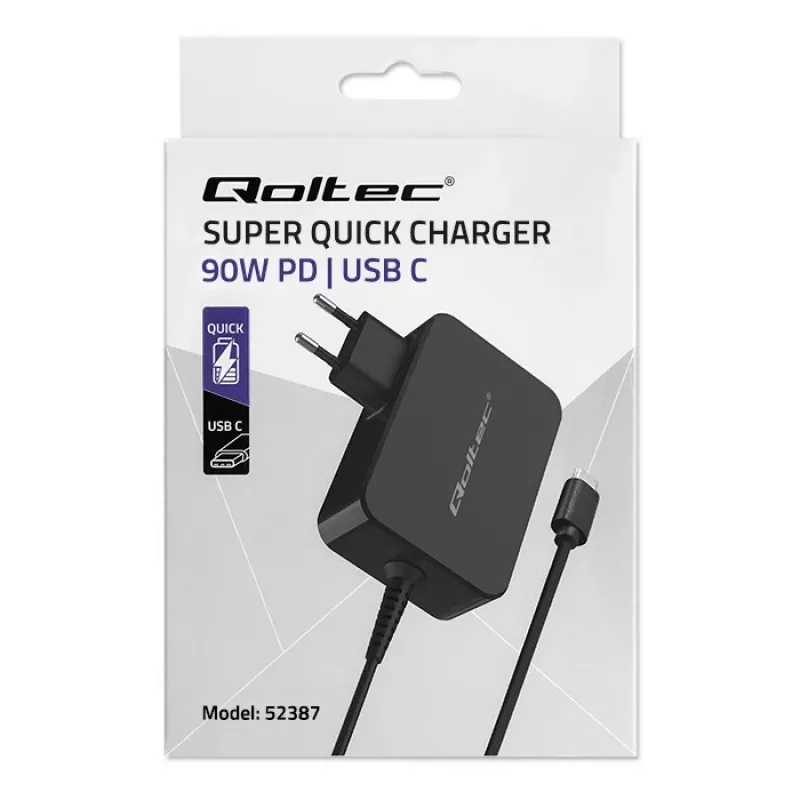 GaN maitinimo adapteris QOLTEC 52387 90W 1x USB‑C 5–20V