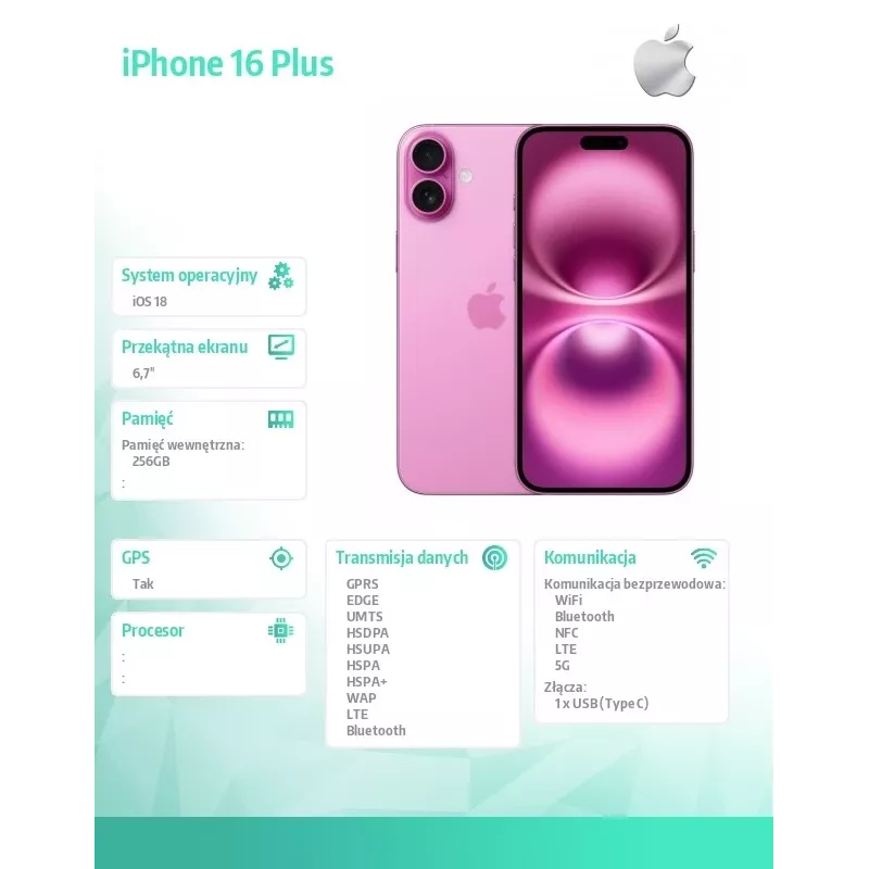 Apple iPhone 16 Plus 256GB - Rožinė