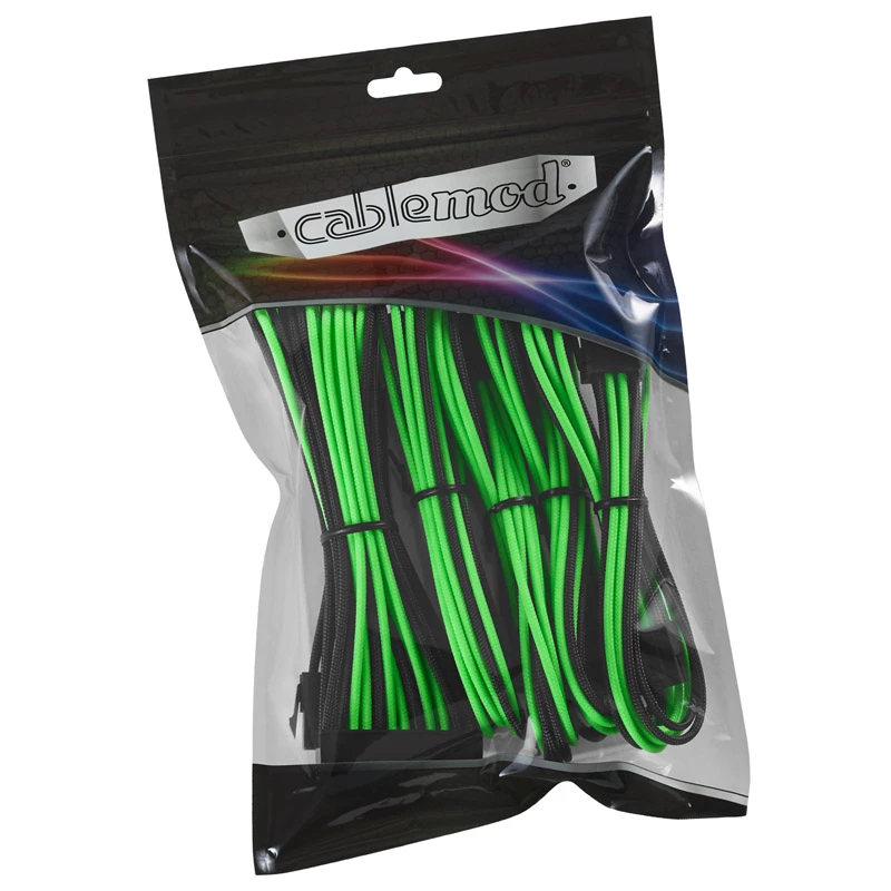 CableMod CM-CAB-CKIT-N86KKLG-R ilginimo rinkinys maitinimo kabeliams — 8 ir 6 kontaktų, juoda/žalia