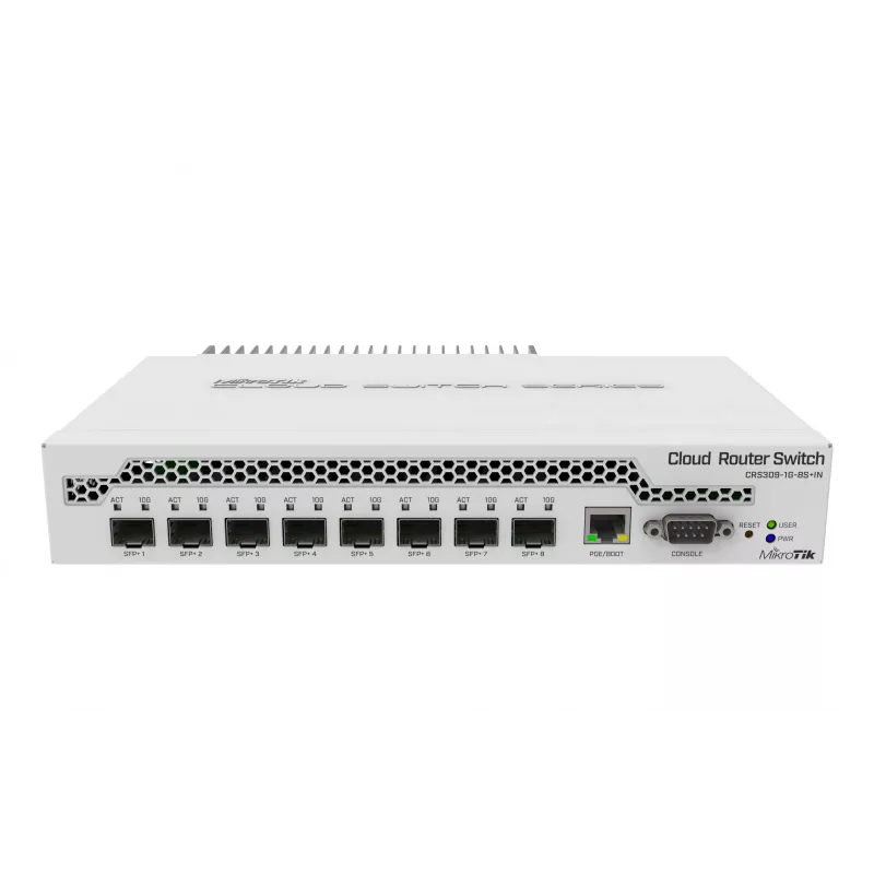 Mikrotik CRS309-1G-8S+ valdomas gigabito eterneto (10/100/1000) jungiklis su PoE, baltas