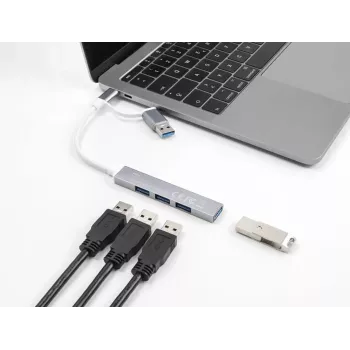Delock 64214 4 prievadų USB 3.0 šakotuvas su metaliniu korpusu sidabrinis