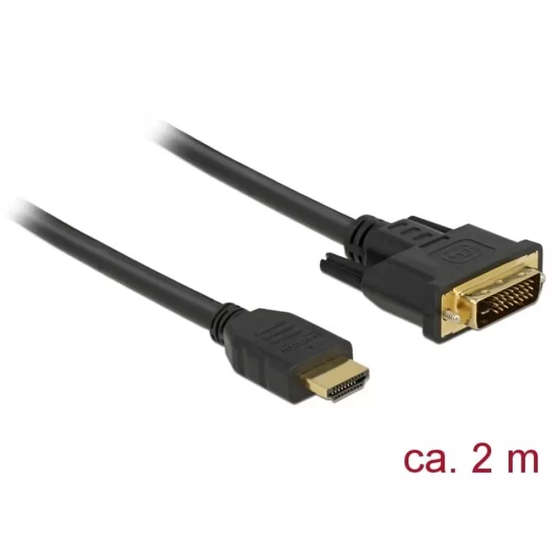 DeLOCK HDMI / DVI-D laidas, 2,0 m, triguba izoliacija, juodas, su varžteliais (85654)