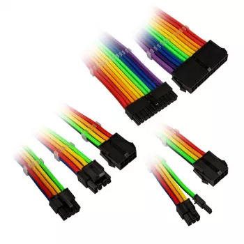 Pintas kabelių ilginimo rinkinys Kolink Core Adept — 6 vnt., PET apvalkalas, variniai laidininkai, ilgiai 300–350 mm