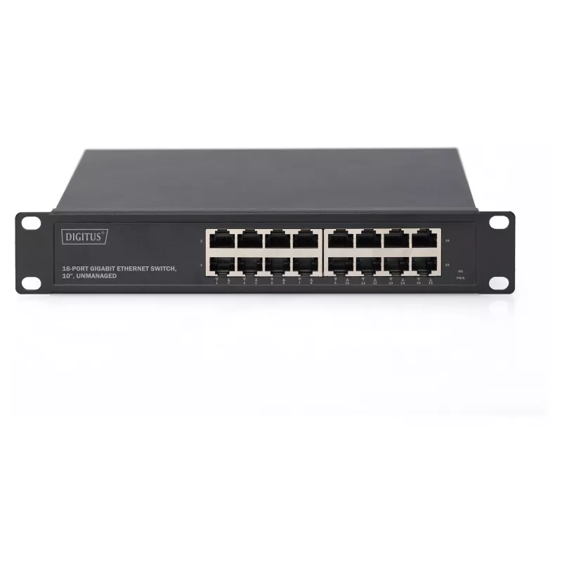 Tinklo jungiklis DIGITUS 10 colių Gigabit Ethernet 16 prievadų nevaldomas (montuojamas į stelažą)