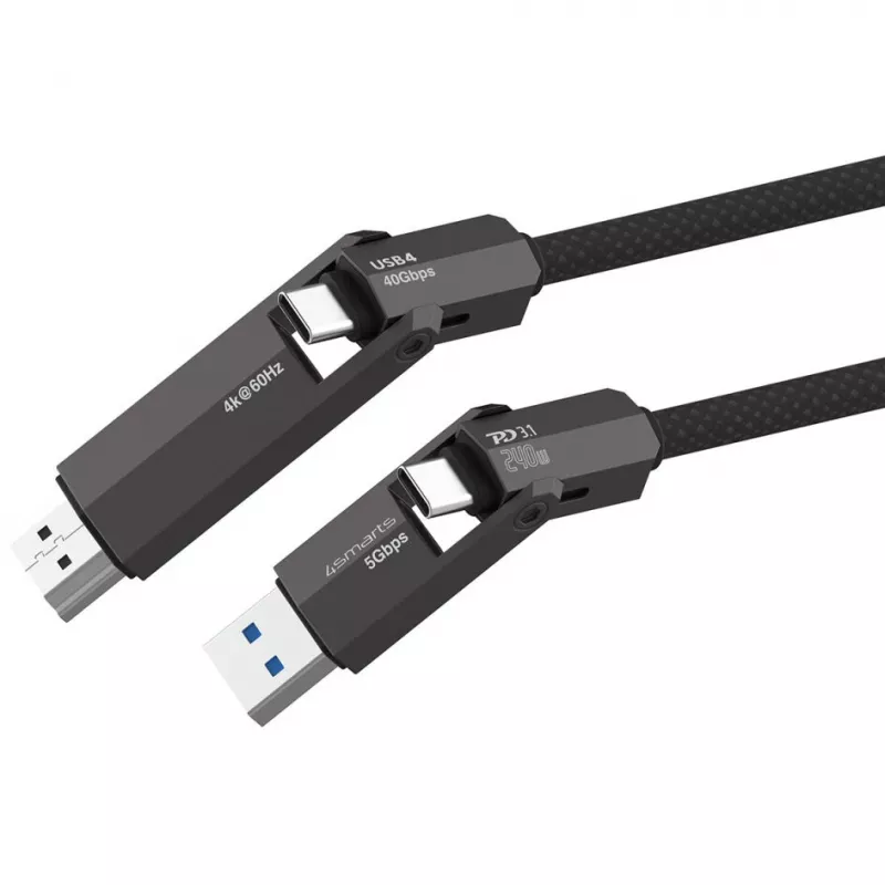 USB4 HDMI kabelis 4smarts ComboCord 240W 1,5 m – USB4 į HDMI, 240W galios tiekimas, 1,5 m ilgio