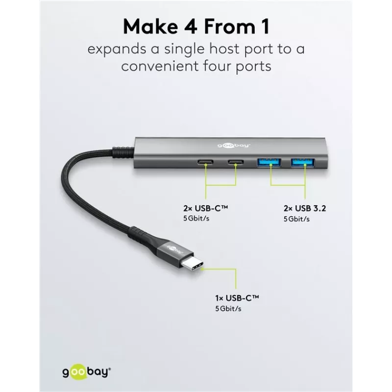 Goobay Slim 4-Port USB-Hub USB-C / USB-A 5 Gbit/s USB 3.2 (76563)
