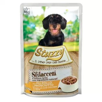 STUZZY Sfilaccetti Vištiena su kumpiu - šlapias šunų ėdalas - 100g