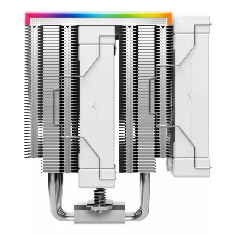 Oro aušintuvas DeepCool AK620 Digital SE White – du 120 mm ventiliatoriai, 6 šilumos vamzdeliai, PWM, LGA 1700, įmontuotas ekranas