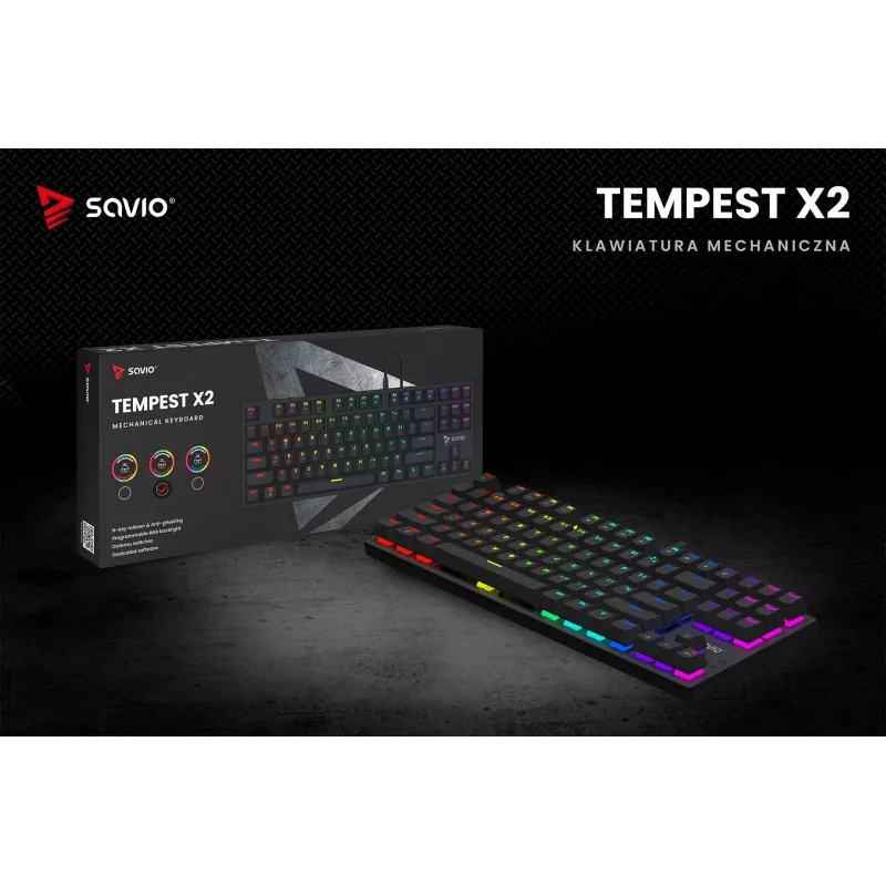 Mechaninė klaviatūra Savio RGB Tempest X2 Outemu Brown