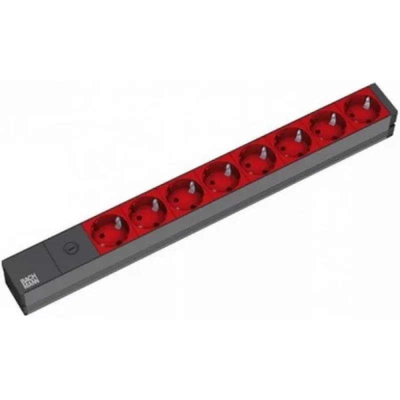 Bachmann 19 inch 2m 8x Schuko H05VV-F 3G 1.00mm² maitinimo ilgintuvas 8 AC lizdai (-ų) Juoda, Raudona