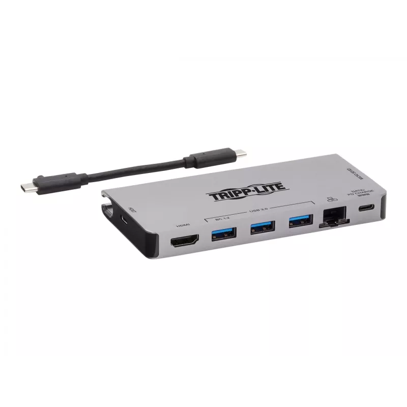 USB-C Dock 4K HDMI, USB 3.2 Gen 1, USB-A Hub, GbE, atminties kortelių skaitytuvas, 100W PD įkrovimas, nuimamas laidas U442-DOCK5D-GY