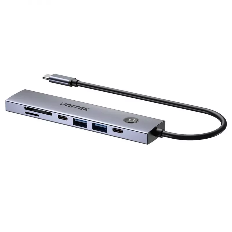 USB-C stotelė Unitek H1124AGY01 su 100W PD, HDMI 2.0, 2x USB-A, 2x USB-C, SD/microSD skaitytuvu – aliuminis