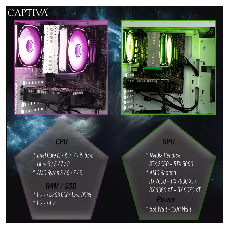 Stalinis kompiuteris Captiva CAPTIVA PC Advanced Gaming R92-912 Ryzen 7 5700X 32GB SSD 1TB RTX5060 8GB Windows 11 Home 64-bit