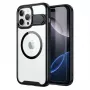 GUAN apsauginis dėklas Apple iPhone 16 Plus su 10H grūdintu stiklu ir atlenkiama kojyte, skaidri nugara su juodu rėmeliu