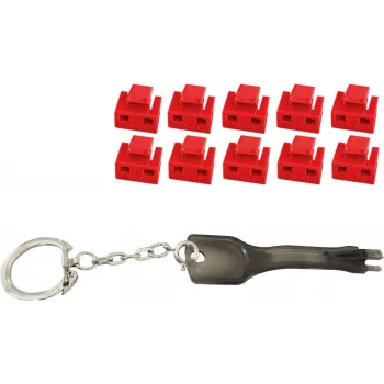 RJ45 prievado blokavimo kištukas ShiverPeaks BS08-01033 — raudonas, 10 vnt. + pagrindinis raktas