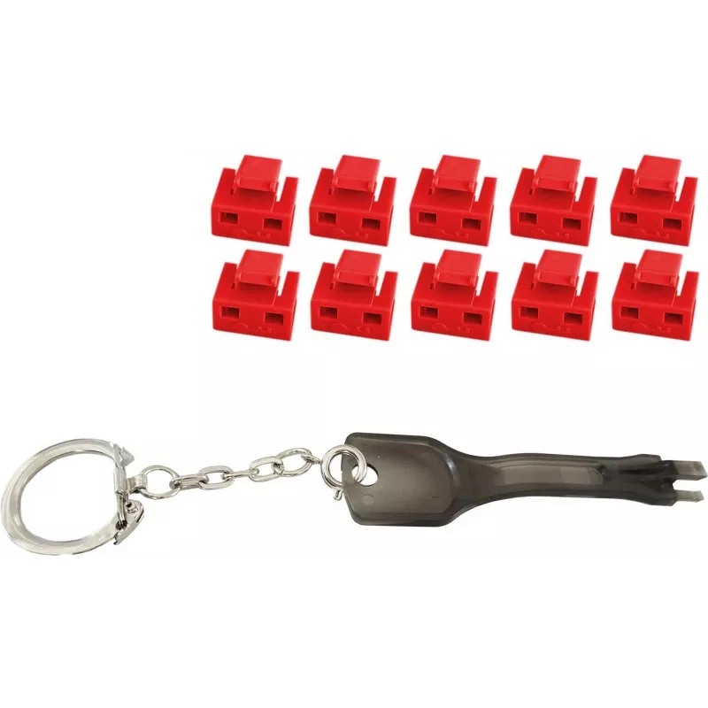 RJ45 prievado blokavimo kištukas ShiverPeaks BS08-01033 — raudonas, 10 vnt. + pagrindinis raktas