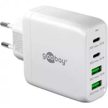 Goobay 64818 Įkroviklis mobiliesiems įrenginiams, ausinėms, nešiojamam kompiuteriui, išmaniesiems telefonams, baltas, AC greitasis įkrovimas, vidaus naudojimui (64818)