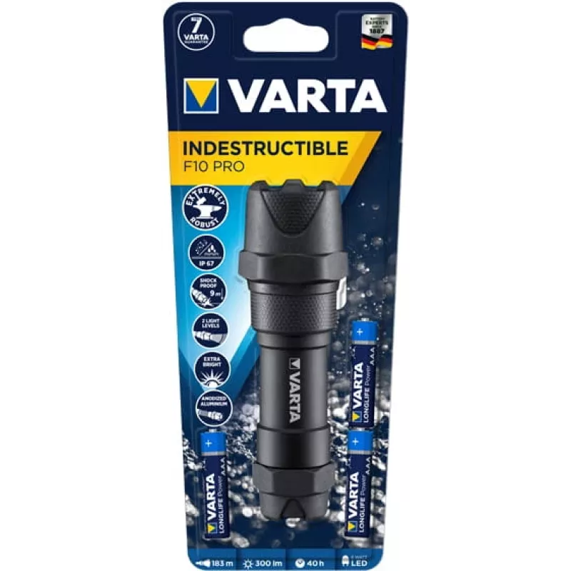 Rankinis žibintuvėlis Varta INDESTRUCTIBLE F10 PRO juodas 6W 300lm IP67