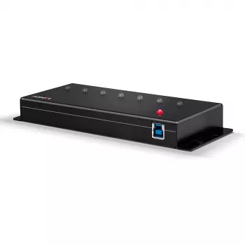 Lindy 7 Portų USB 3.0 Metalinis USB HUB, USB 3.2 Gen 1 (3.1 Gen 1) Type-A, 5000 Mbit/s, Juodas, 0.8 m, 185 mm, 75 mm