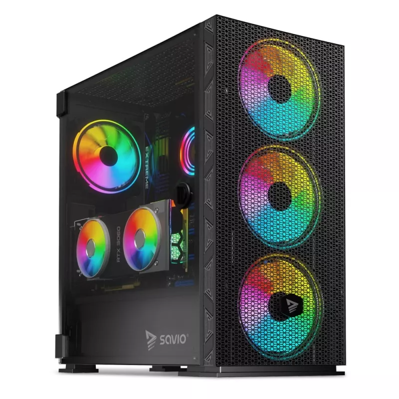 SAVIO Raptor X1 ARGB Glass/Mesh Black kompiuterio korpusas