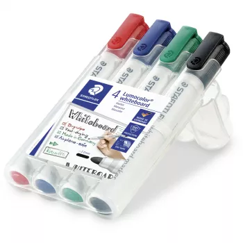 Markeriai Staedtler Lumocolor 351 WP4, 4 vnt., juoda, mėlyna, žalia, raudona, bullet antgalis