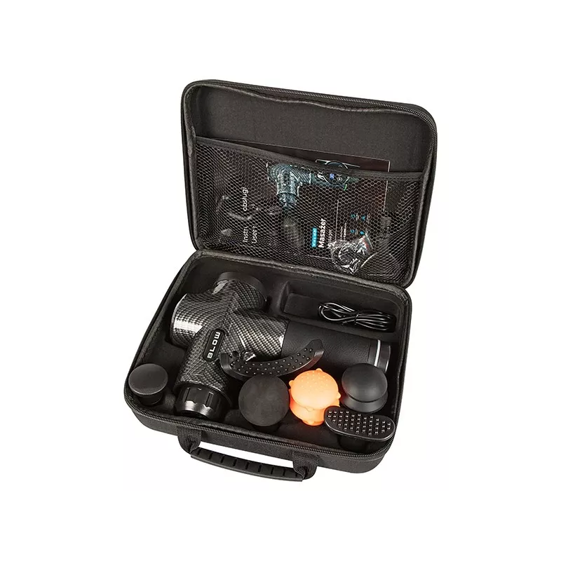 BLOW Wave 4000 44-340# raumenų masažo pistoletas, 30 greičių, 10 antgalių, 100 W, LCD jutiklinis ekranas, USB-C, juodas