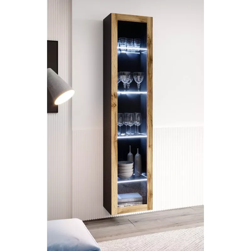 Vitrina sieninė Cama Meble VIGO 180 1800×400×300 mm juoda/wotan ąžuolas