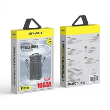 Powerbank 10000mAh 38,5 W P89K su integruotais kabeliais
