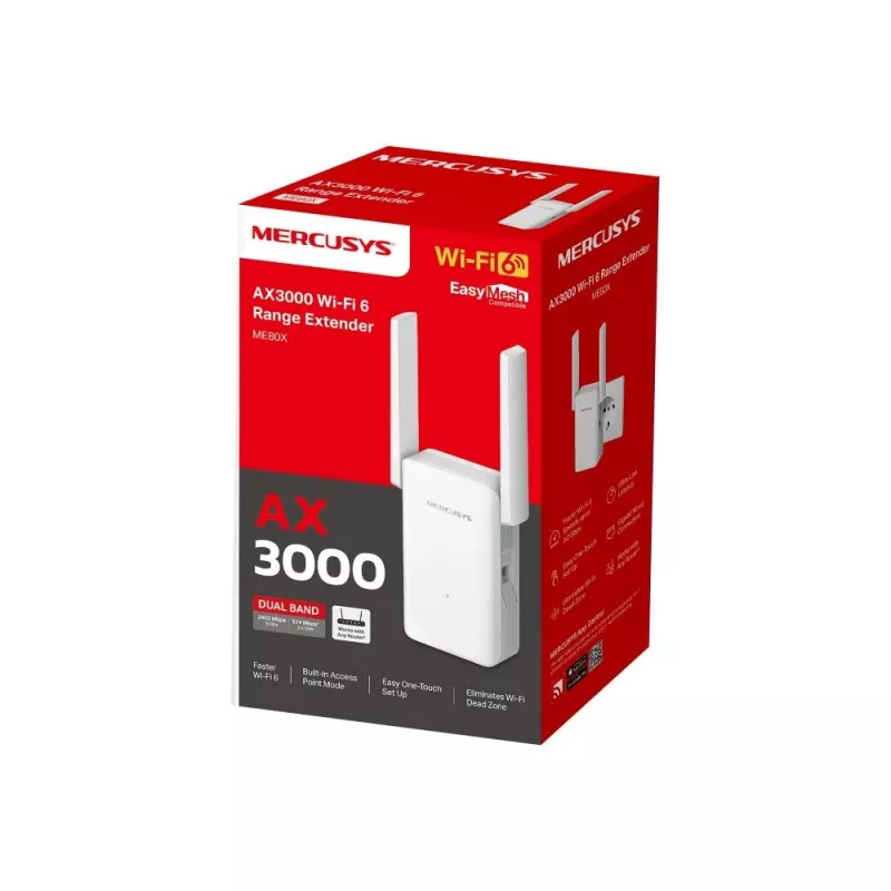 Mercusys ME80X tinklo stiprintuvas Baltas 100, 1000 Mbit/s