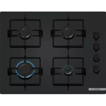 Įmontuojama dujinė kaitlentė Bosch Serie 2 POP6B6K30 60 cm, 4 dujų zonos, juodas grūdintas stiklas, sukamosios rankenėlės