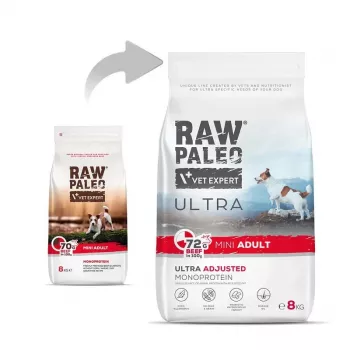 VET EXPERT RAW PALEO Ultra Mini Adult Beef sausas šunų ėdalas su jautiena - 8 kg