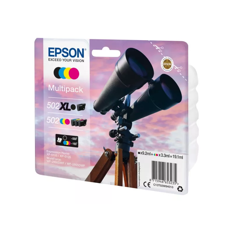 Epson 502/502XL originalus rašalo kasečių rinkinys, 4 vnt. (juoda, geltona, žydra, purpurinė), 19,1 ml, C13T02W94010