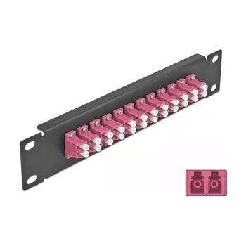 Skaidulinės optikos pataisų skydelis DeLOCK 10 colių 12 prievadų LC Duplex violetinis 1U juodas