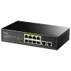 Tinklo jungiklis Cudy FS1010PG — 10/100 Mbps, 8 PoE prievadai, 2 uplink, 120 W PoE biudžetas, metalinis korpusas