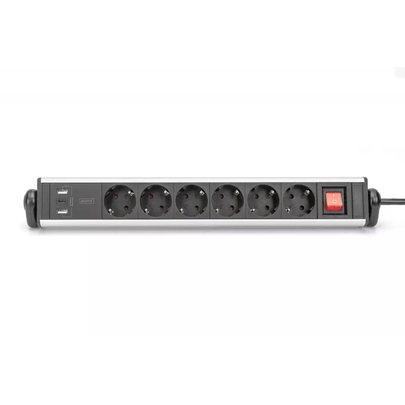 Digitus 6-ių lizdų biuro maitinimo juosta su 3 USB prievadais, 1,5 m laidas