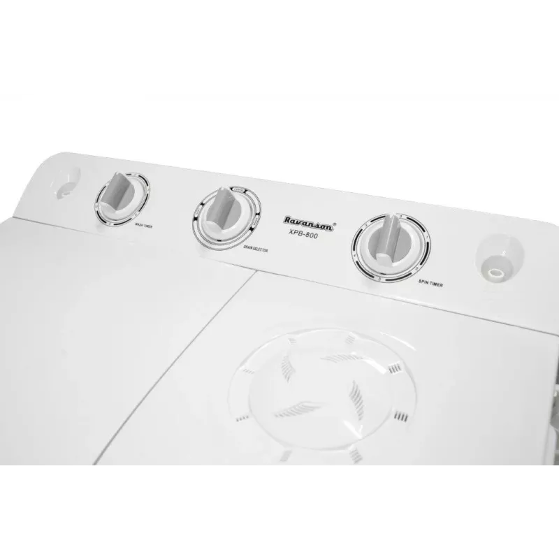 Skalbimo mašina pusiau automatinė Ravanson XPB-800 – 7,5 kg, 1400 aps./min., viršutinis pakrovimas, balta