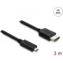 HDMI kabelis DELOCK 81692 — 3 m, HDMI A tipo (standartinis) į HDMI D tipo (mikro), 48 Gbit/s, iki 7680×4320, auksuoti kontaktai, juodas